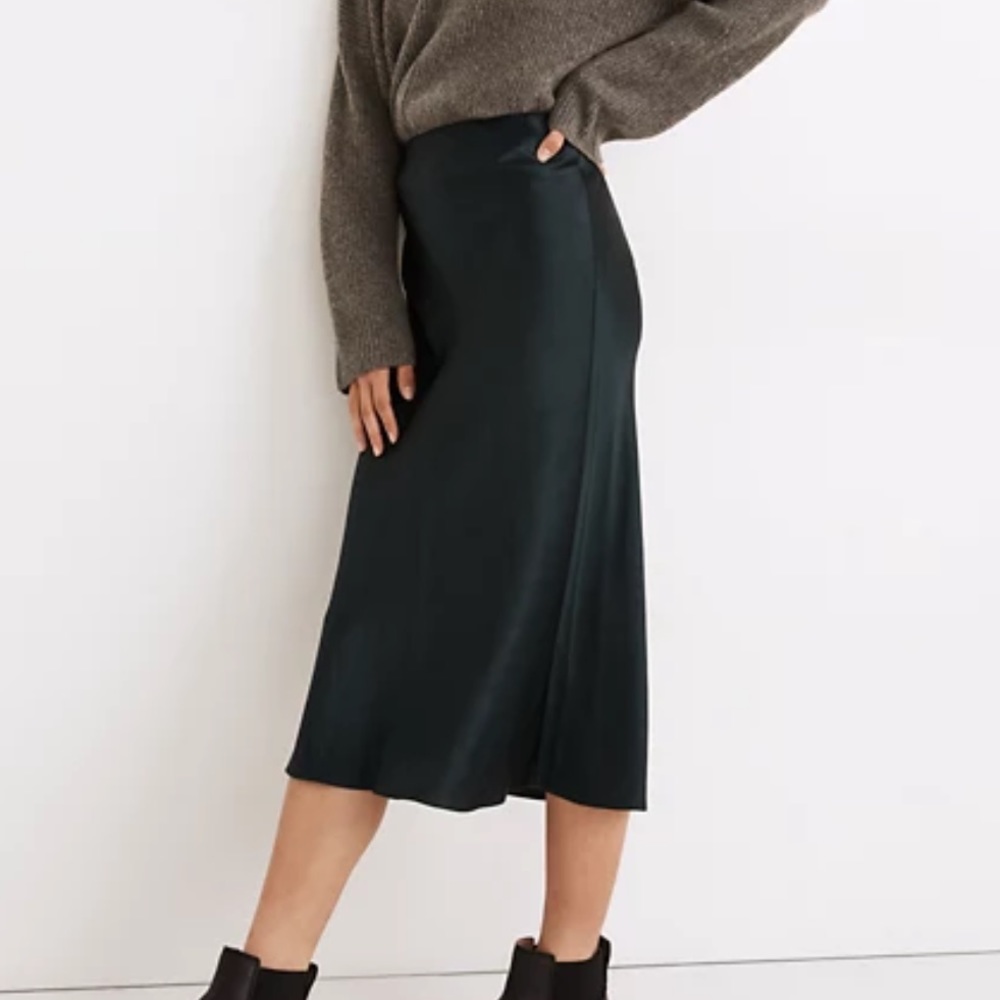 Madewell Black Satin Midi Skirt